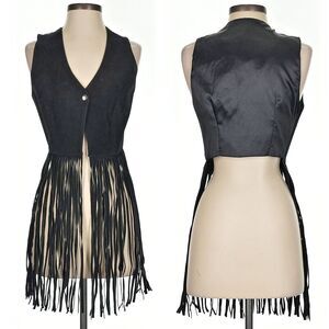 Vintage 90s Passport Suede Vest Hippie Fringe Western Coachella New Boho Small